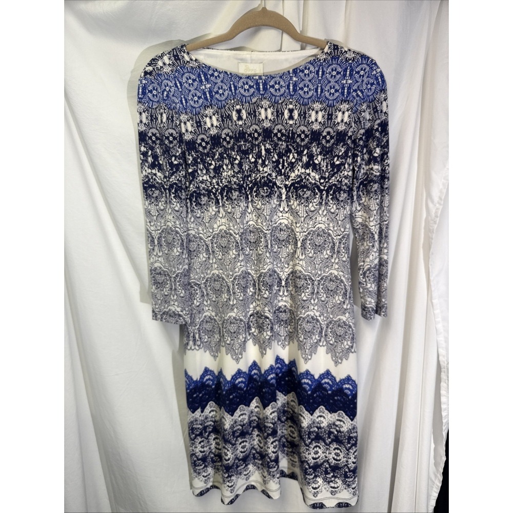 Donna Morgan Women's Blue Whie Geometric Sheath Dress Size 2 Business Wedding